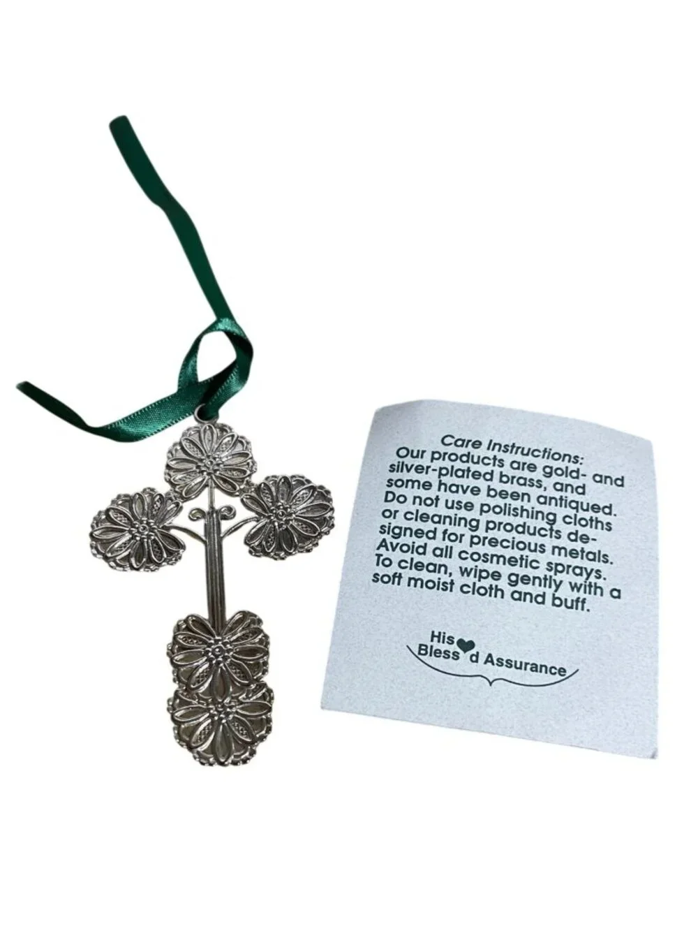 Two Christmas Ornaments Pewter Angel & Trinity Cross Design Signed Jane VTG 2000